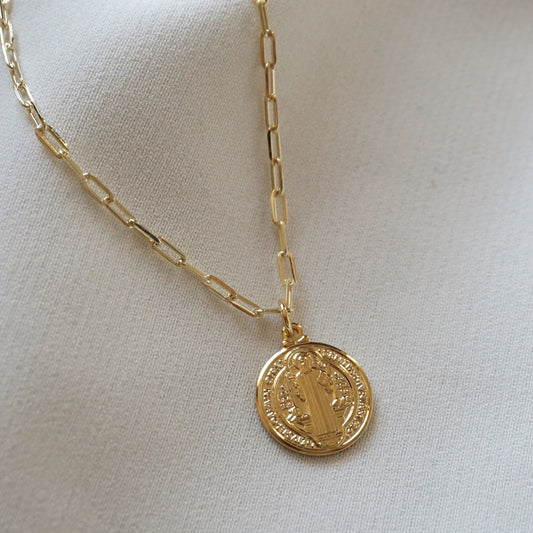 Cadena eslabon medalla redonda san benito