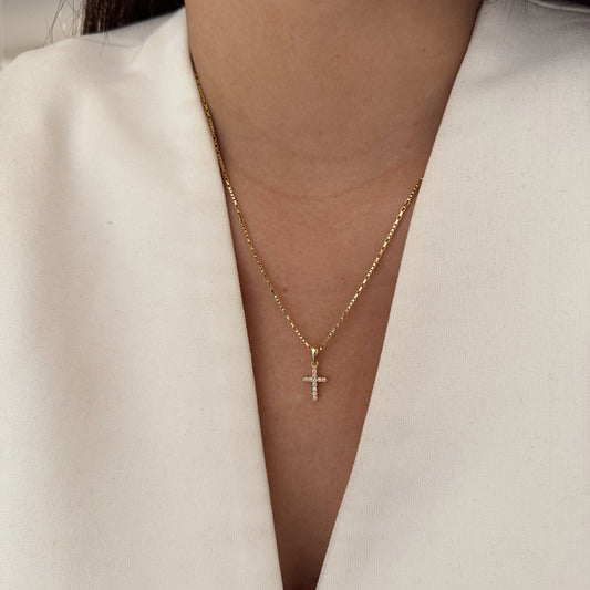 COLLAR CRUZ CIRCÓN ORO 45CM