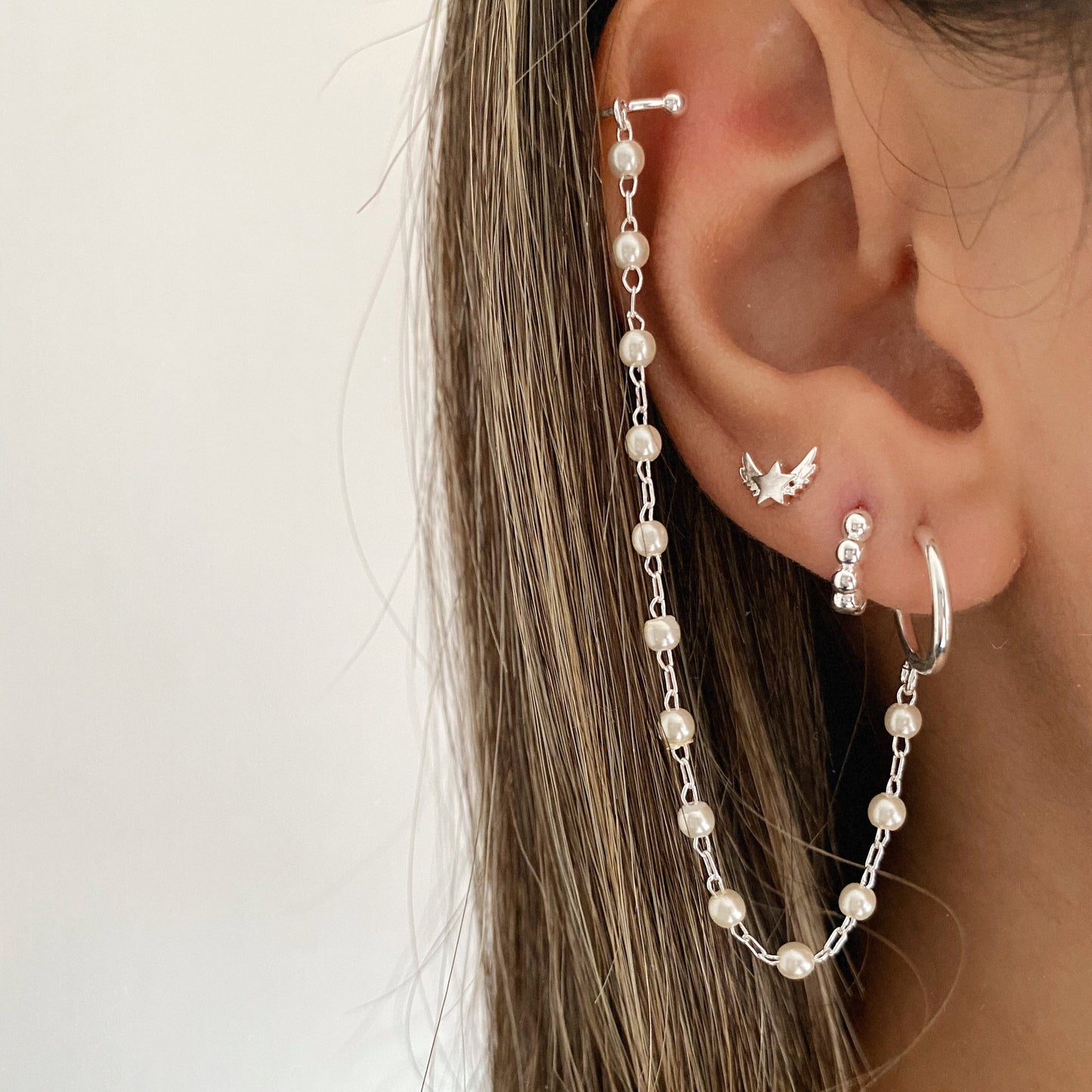 EAR CUFF PEARL PLATA