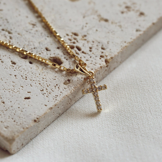 COLLAR CRUZ CIRCÓN ORO 45CM